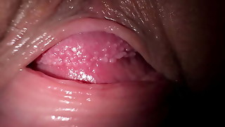 Extremely close up fuck and creampie